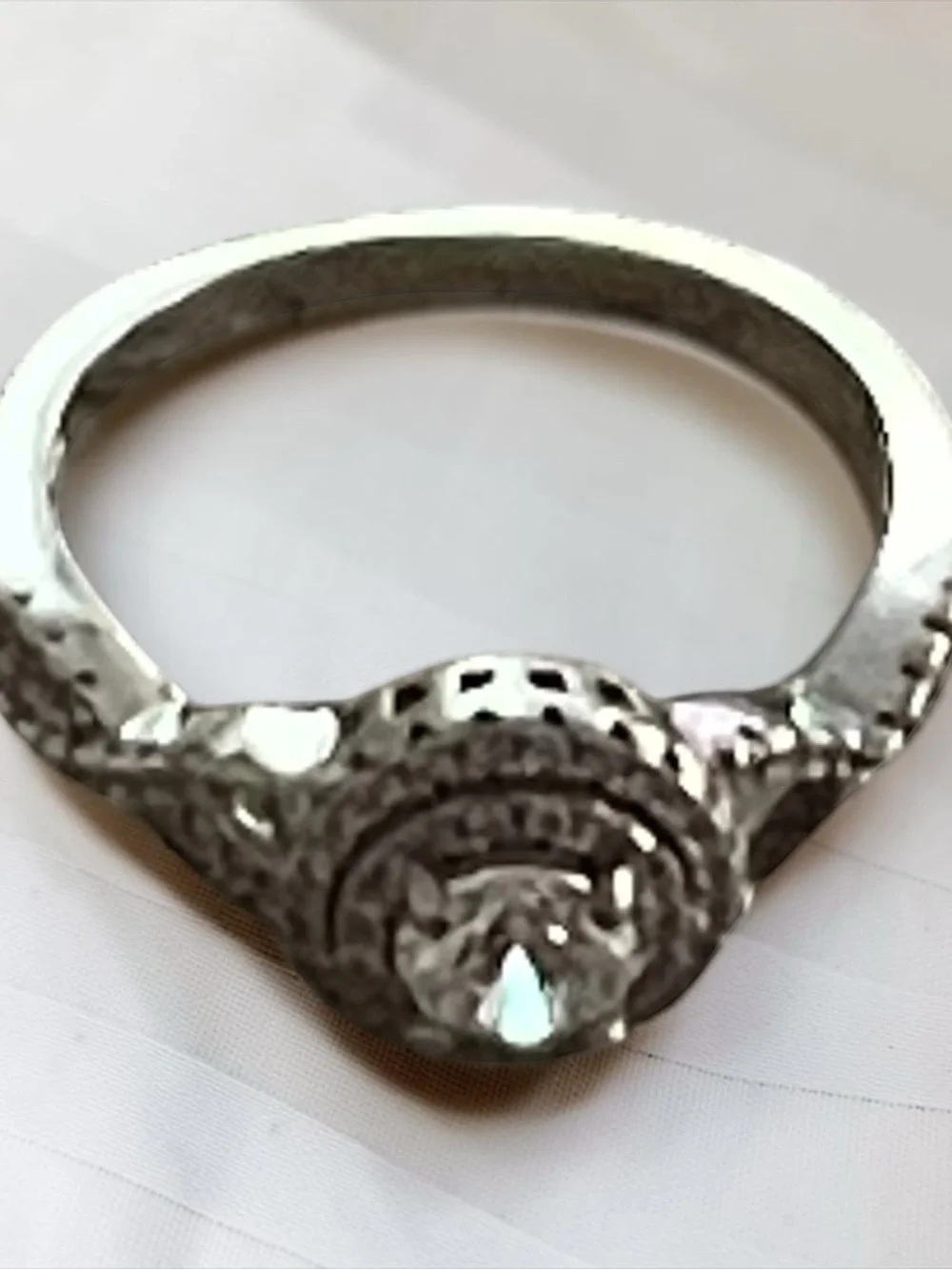 Vintage Sterling Silver Floral Halo Ring with Central Stone